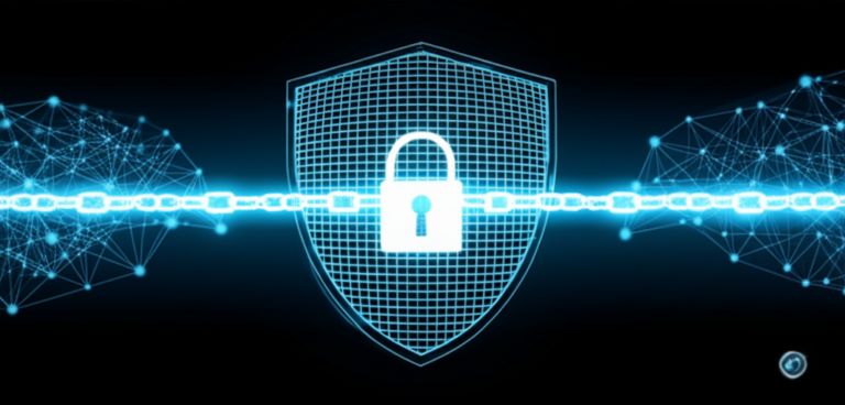A digital shield with a padlock icon represents a zero-trust architecture, secured by an immutable blockchain. This symbolizes verifiable data integrity for sensitive biotech workflows, including clinical trials, AI drug discovery, and securing the cell and gene therapy supply chain.