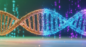 Okay, here are the SEO elements for the uploaded image, tailored for your WordPress blog post about biotech, data integrity, and blockchain. Image: blog image 1.jpg (DNA helix transforming from organic to digital) 1. Alt Text: DNA double helix transitioning from an organic structure on the left to a glowing, digital, block-like structure on the right, symbolizing the digitization and data integrity in biotech.