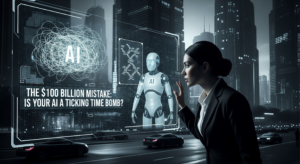 A professional analyzing a holographic display showing the AI black box problem, highlighting the need for AI governance and verifiable AI.